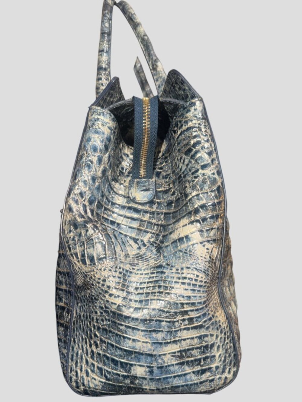 Brahmin Finley Carryall Blue Shadow Melbourne Croc Embossed Leather Doctors Bag - Picture 8 of 15